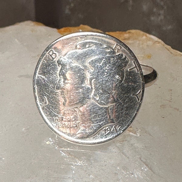 Mercury Dime ring 1942 size 7.75 sterling silver women