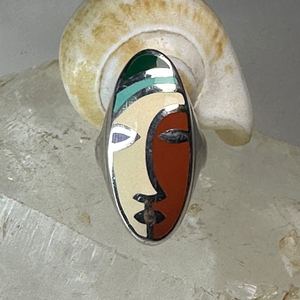 Face ring size 8.25 by Menegatti Tiziana Q Martino Enamel Picasso style Sterling Silver