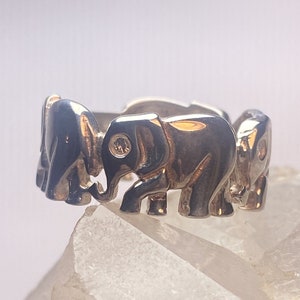 Elephant ring elephants band pinky crystal eyes sterling silver women girls size 5.50