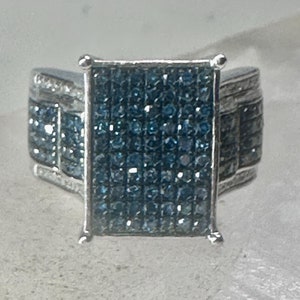 Art Deco Ring Statement cocktail Blue sterling silver women men size 7.75