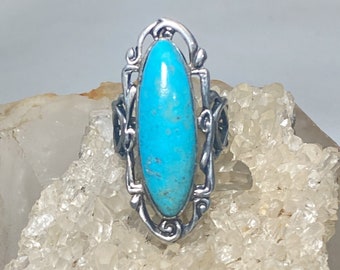 Anillo largo turquesa Art Deco Peace plata de ley mujeres talla 6.75