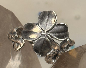 Four Leaf Clover Spoon ring Good Luck flowers band size 6.75 sterling silver women girls