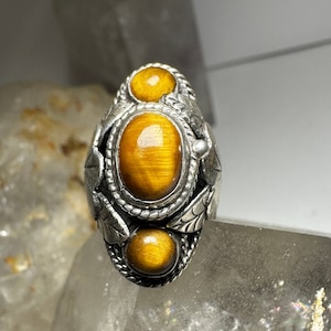 Poison ring  Tiger Eye size  6.50 adj Mexico Taxco sterling silver women