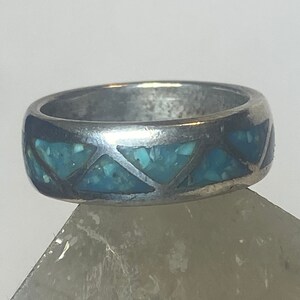 Turquoise chips ring southwest band sterling silver women girls size 4.25