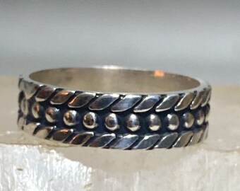 Bague perlée bande de corde Mexique argent sterling femmes hommes taille 12.75