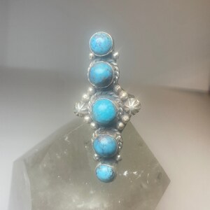 Long Turquoise ring size 7 southwest sterling silver women girls