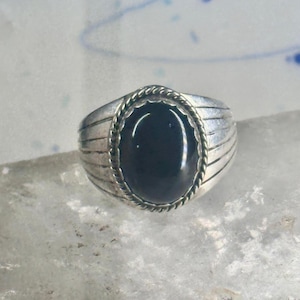 Onyx ring Navajo signed S size 11 sterling silver women men