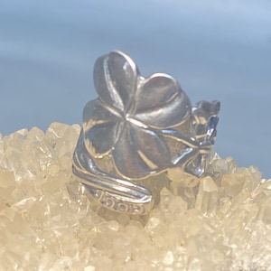 Four leaf clover spoon ring good luck band sterling silver women size 7.50