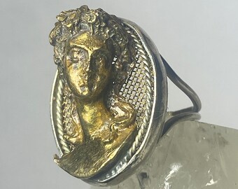 Classical face ring three dimensional band sterling silver women size 7