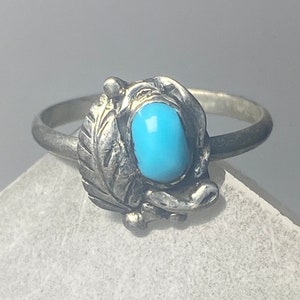 Turquoise ring size 2.50 leaves band southwest sterling silver women girls d