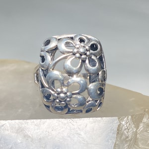 Floral ring flowers band sterling silver women girls size 6