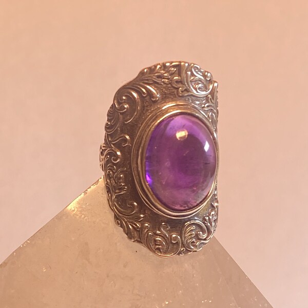 Floral ring flower knuckle band amethyst sterling silver Israel women girl size 7.75