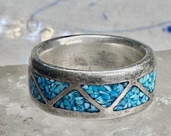 Zuni Wedding Ring Turquoise Wedding Band Size 6.50 Sterling Silver