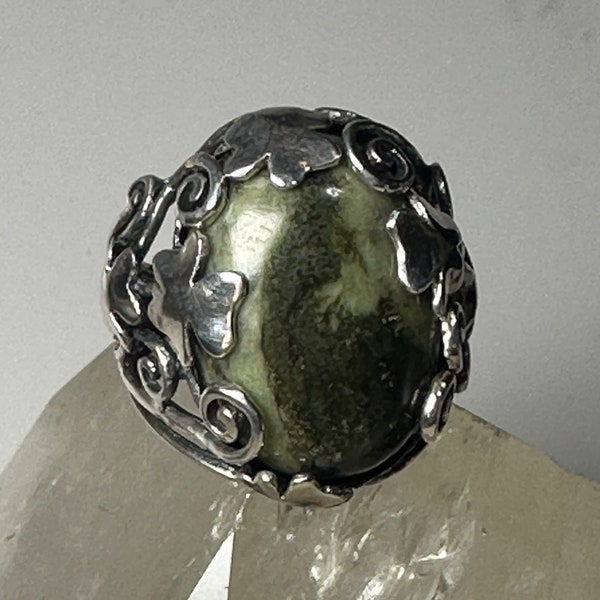 Shamrock ring size 7 Connemara Marble Ireland Irish sterling silver St Patrick Day