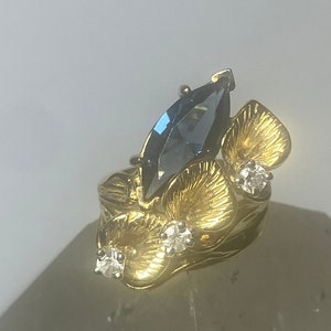 Floral ring sterling blue cz silver women