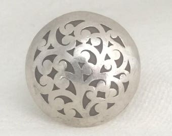 Vintage Sterling Silver Large Round Solid Dome Ring Floral  Size  7.50  22g