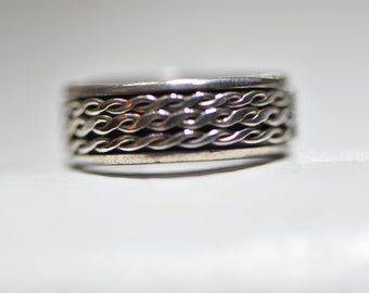 spinner ring braided rope band sterling silver women biker boys girls size 5.25