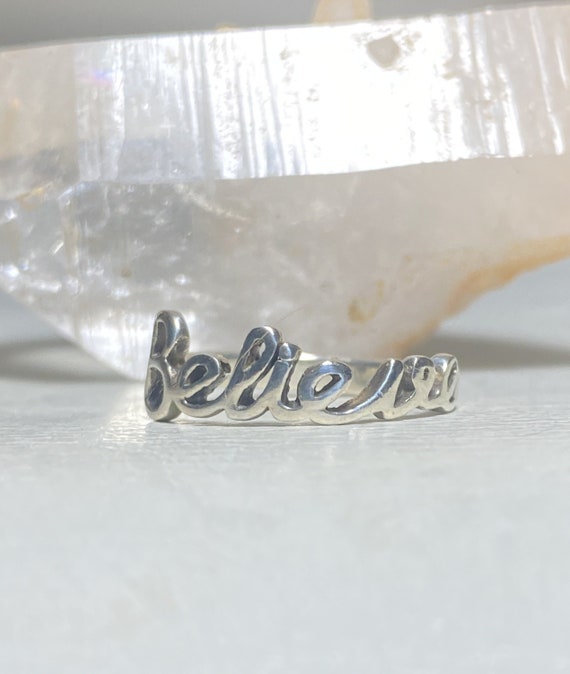 Sterling Silver Believe Ring Script Cursive Writing Sterling Silver Believe Ring Script Cursive Writing