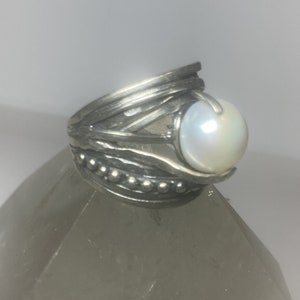 Pearl ring cigar band beaded  Israel sterling silver women girl size 7