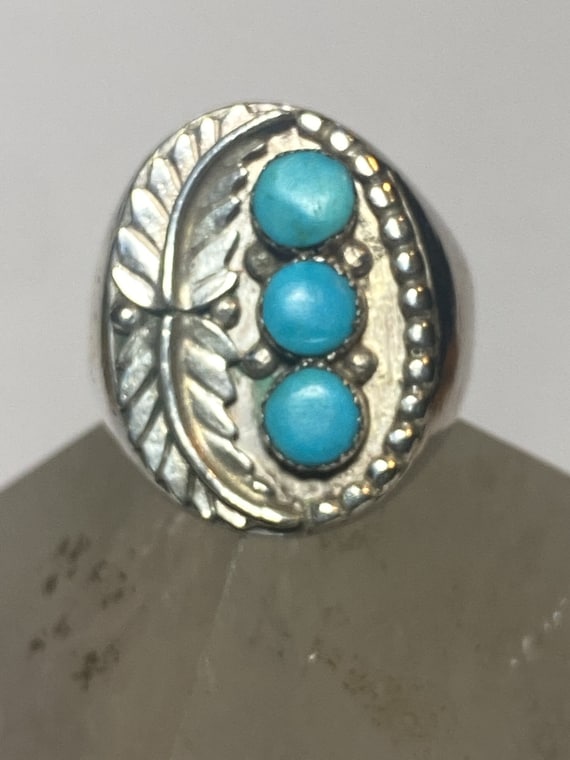 Navajo ring turquoise feathers leaves sterling si… - image 3