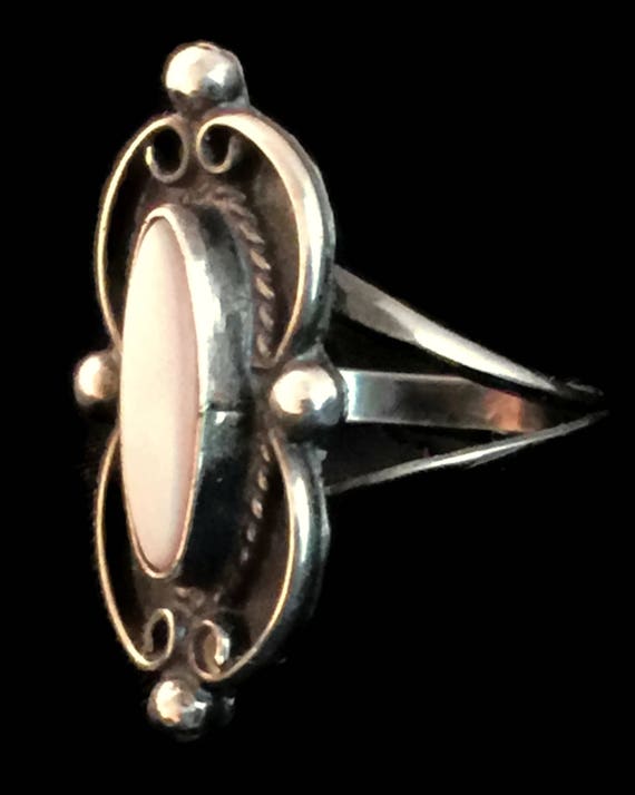 Long MOP Ring Size 4 Mother of Pearl Ring Pinky R… - image 6