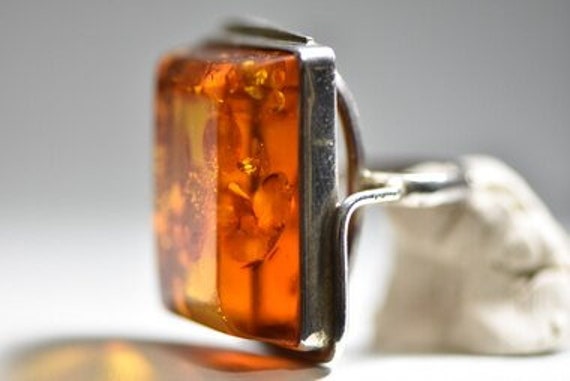 Amber Ring Art Nouveau Art Deco Sterling Silver W… - image 5
