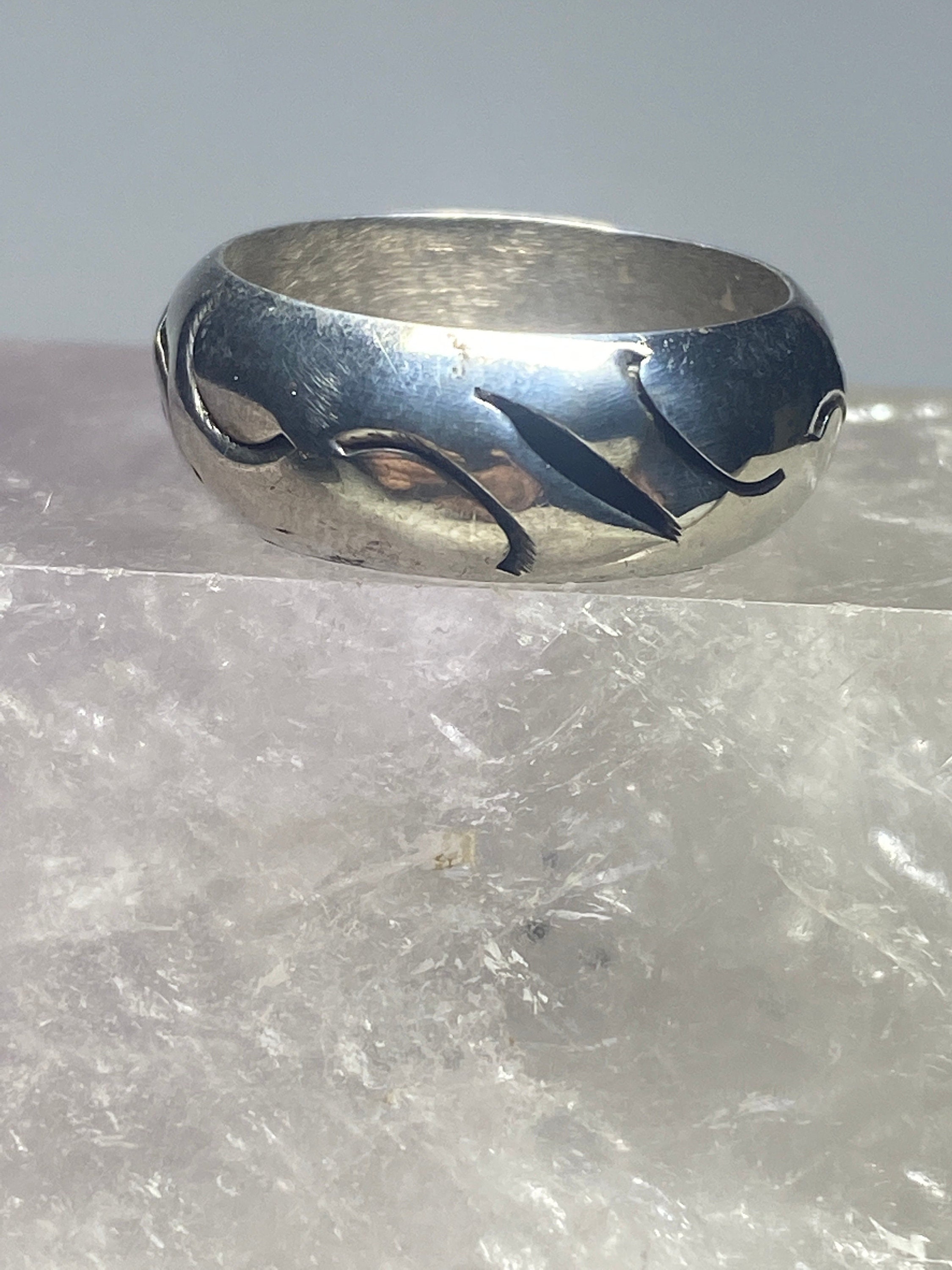 Mexicoシルバー　ウェーブリング Dome Ring Size 8.50 Waves Band Mexico Abstract Sterling
