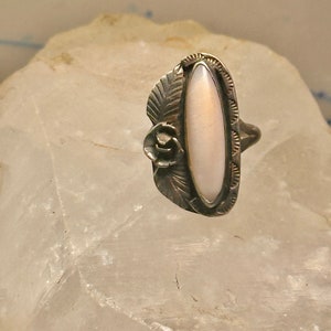 Long Mother of Pearl ring Navajo feather size 5.50 sterling silver women