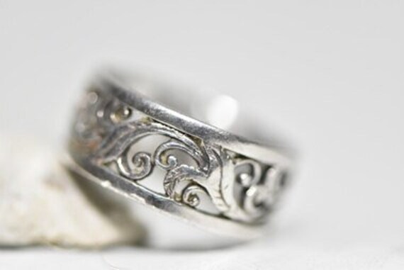 Vine Band Leaf Ring  Scrollwork Sterling Silver W… - image 5
