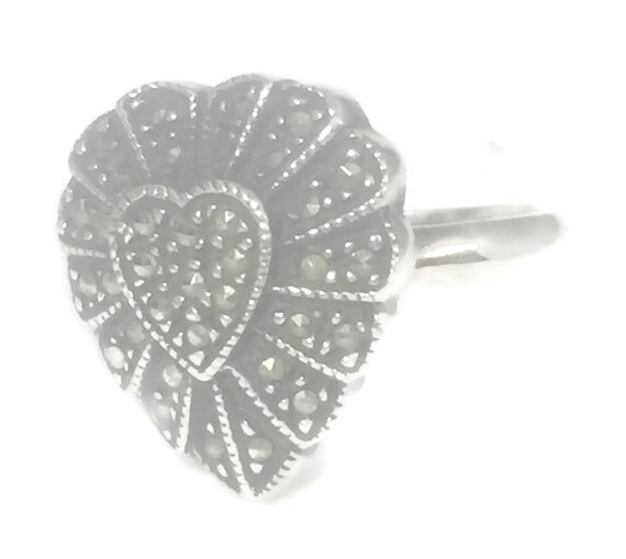 Vintage Heart Ring Size 7 Minus Marcasite Ring Lo… - image 7