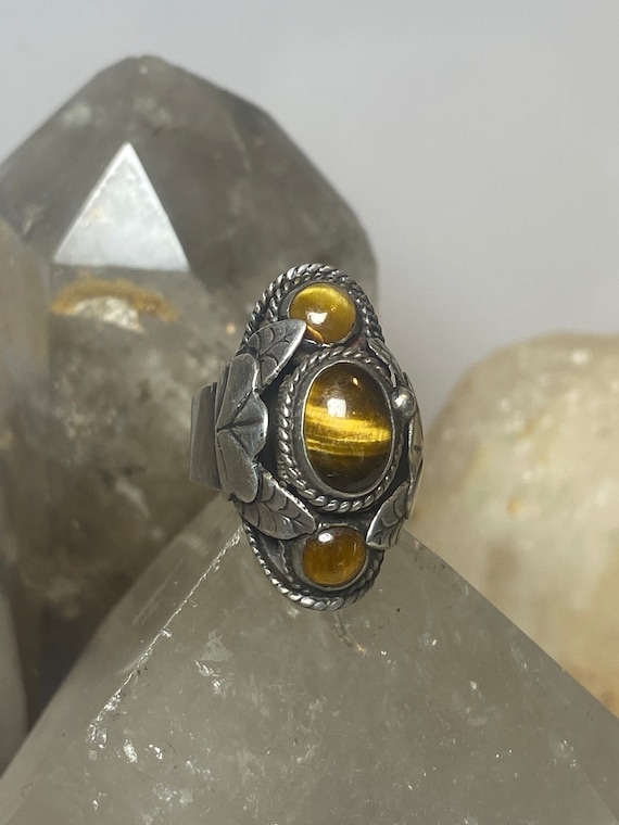 Tiger Eye ring size 6 adj poison Mexican  sterling silver women