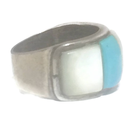 Turquoise ring size 4.50 & Mother of Pearl band s… - image 9