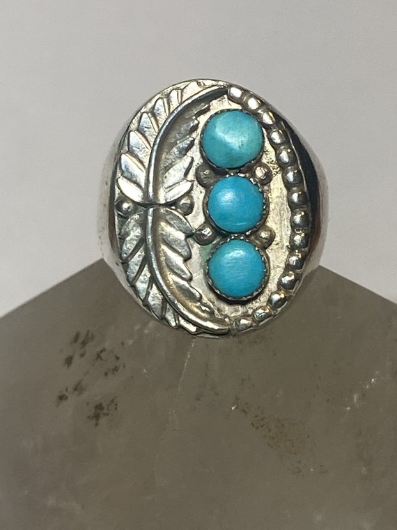 Navajo ring turquoise feathers leaves sterling si… - image 5