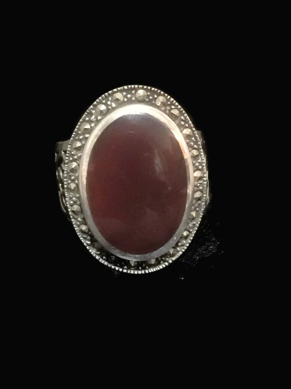 Vintage Sterling Silver Ring Carnelian Ring Size 8