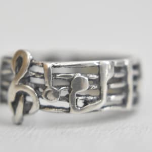 musical notes ring musician bar clef pinky band sterling silver girls  women Size 6.75
