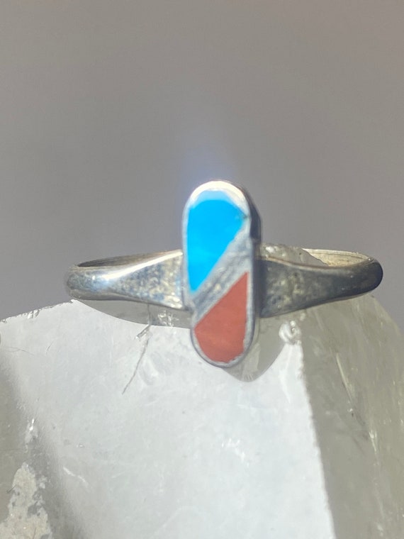 Turquoise coral ring size 6.50 southwest sterling… - image 1