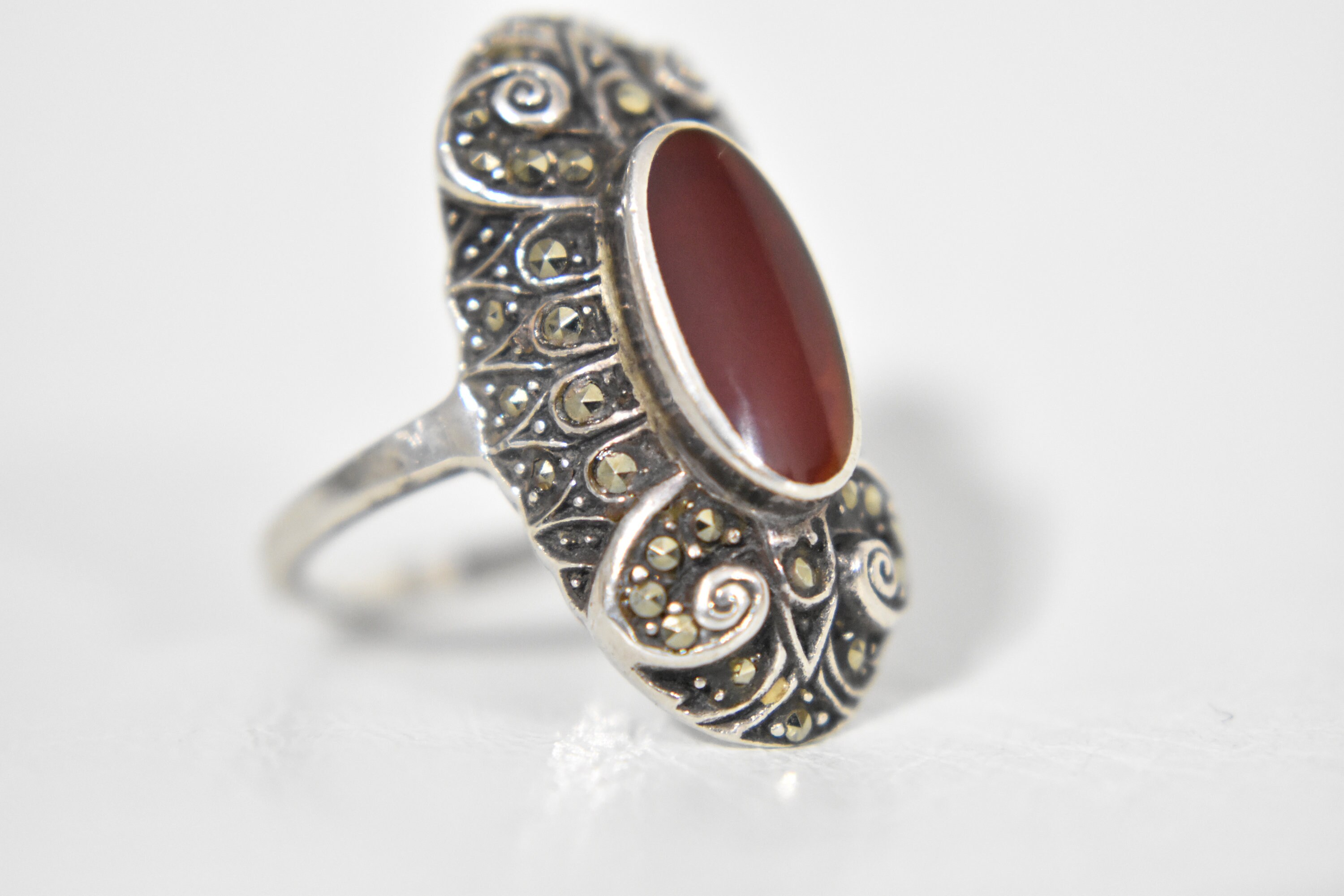 Long Carnelian Ring Marcasites Art Deco Ring Size 7 Minus | Etsy