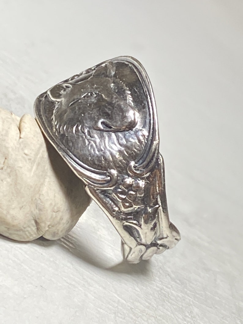 Spoon ring fox band floral sterling silver women girls size 7.25
