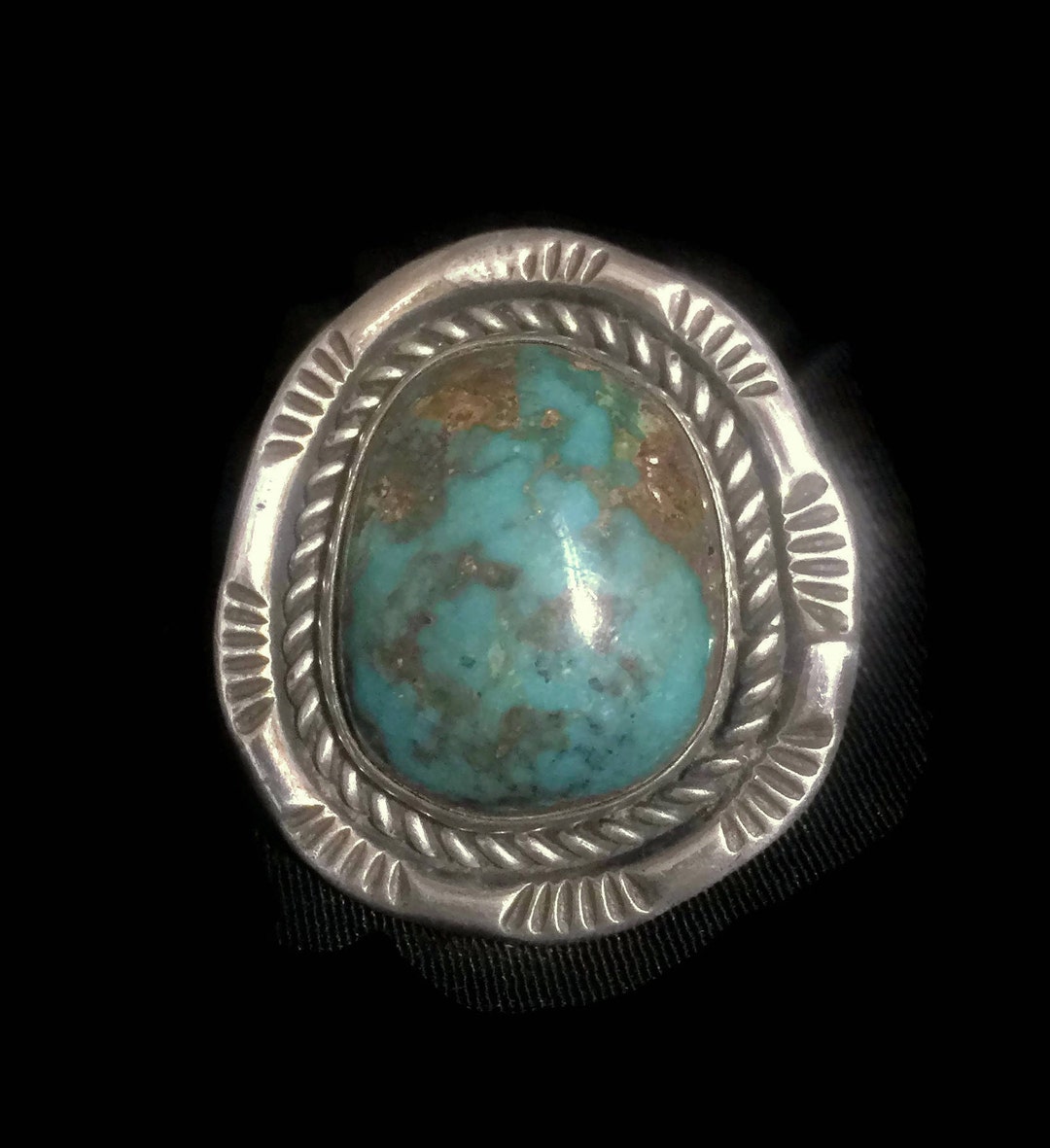 Vintage Turquoise Navajo Solid Ring Sterling Silver Southwest Ring Size ...