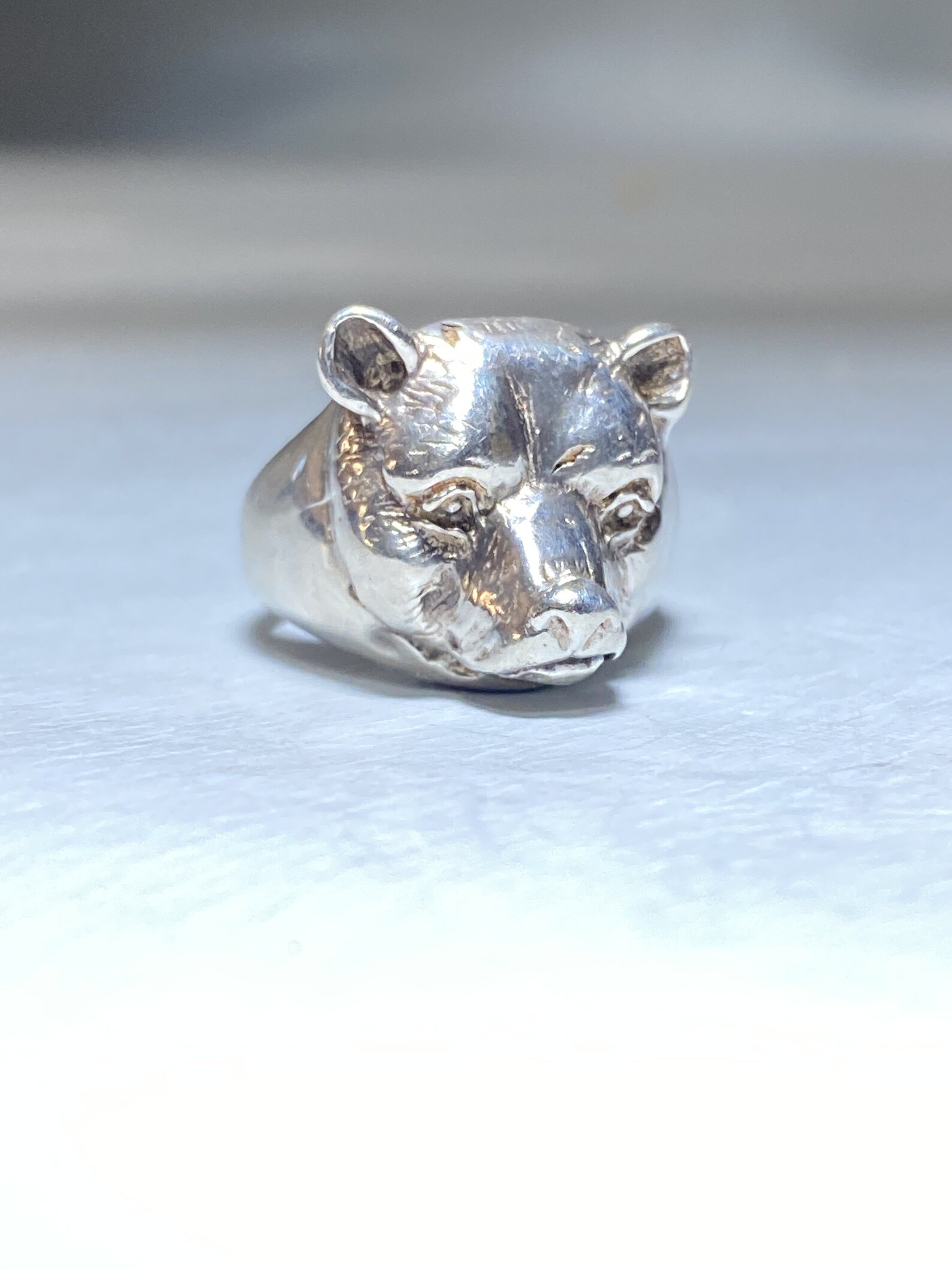Grizzly Bear Ring Detailed Band Sterling Silver Men Women Size Etsy