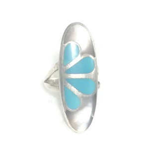Long Turquoise Ring Size  4.75 flower sterling silver mop women girls