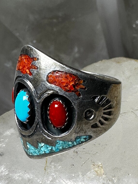 Turquoise ring coral Navajo Roie Jaque size 9.50 … - image 10