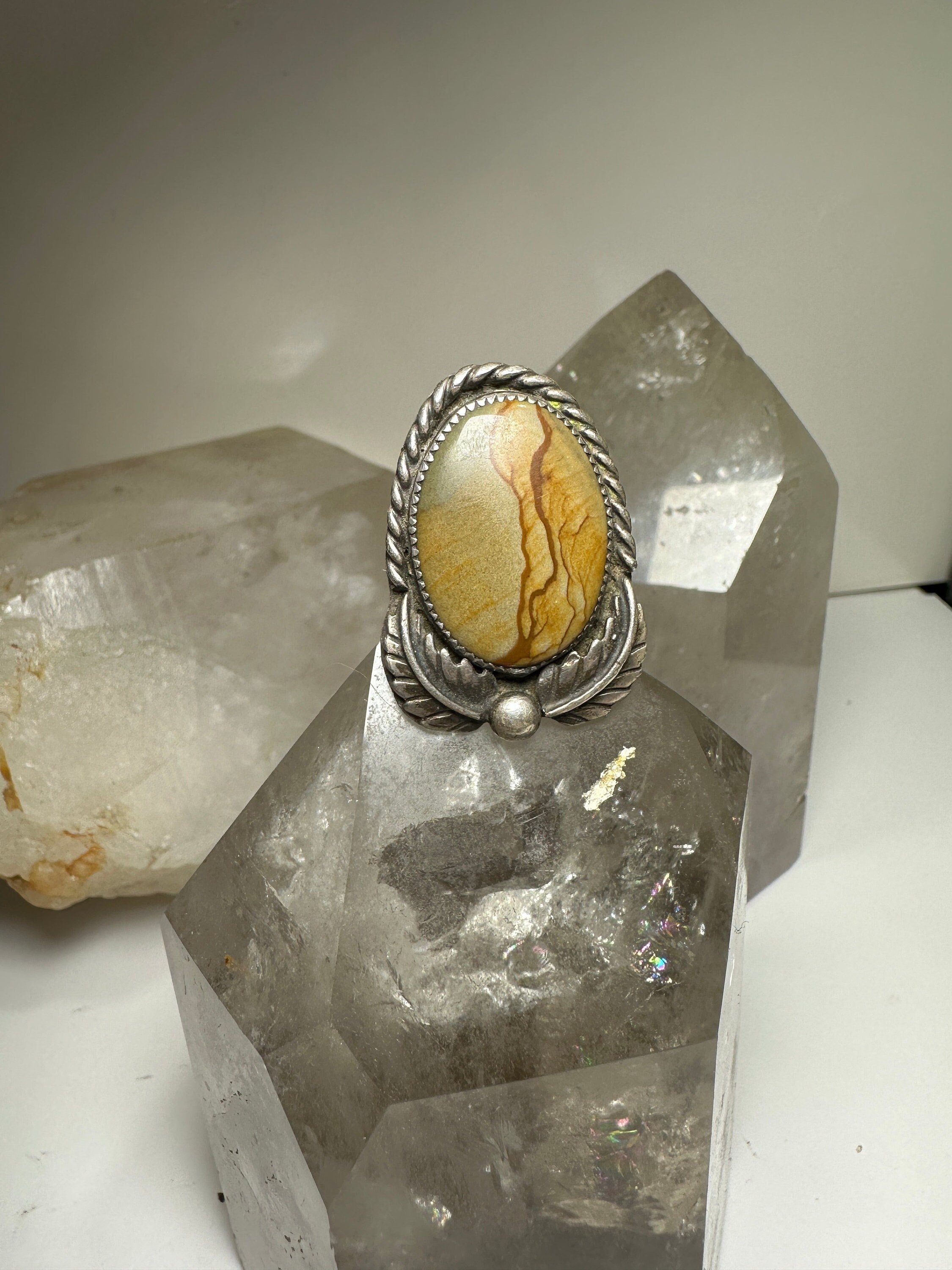 Long Navajo Ring Size 5 Landscape Picture Jasper Sterling Silver
