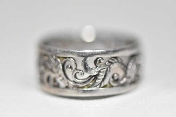 Vine Band Leaf Ring  Scrollwork Sterling Silver W… - image 2