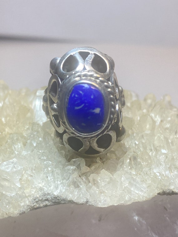 Poison ring blue lapis ? Mexico sterling silver p… - image 8
