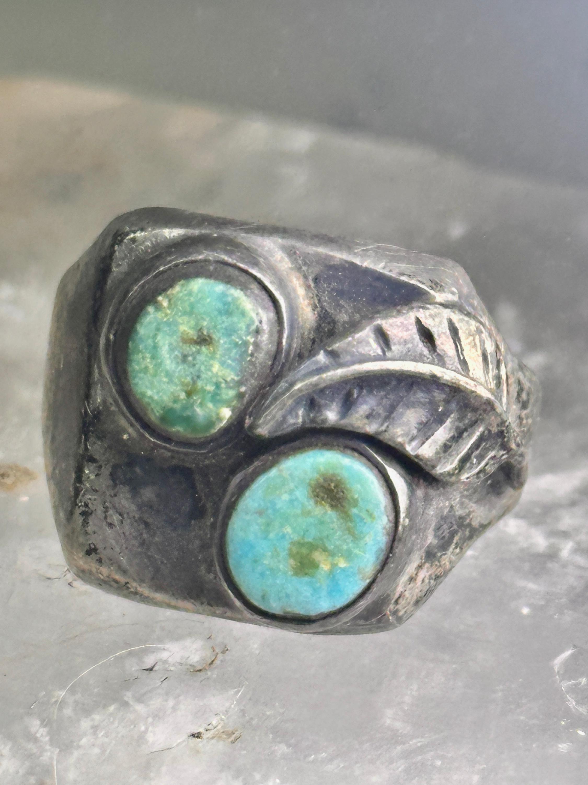 Navajo Ring Turquoise Band Leaf Vintage Sterling Silver Size 10.25