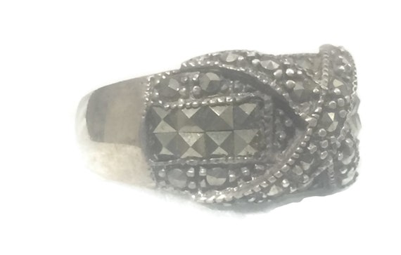 Vintage Marcasite Ring Size 8 Minus Marcasite Ban… - image 8