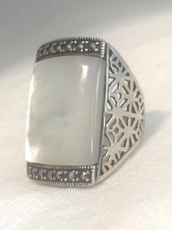 Vintage Sterling Silver Large Rectangular Mother … - image 2