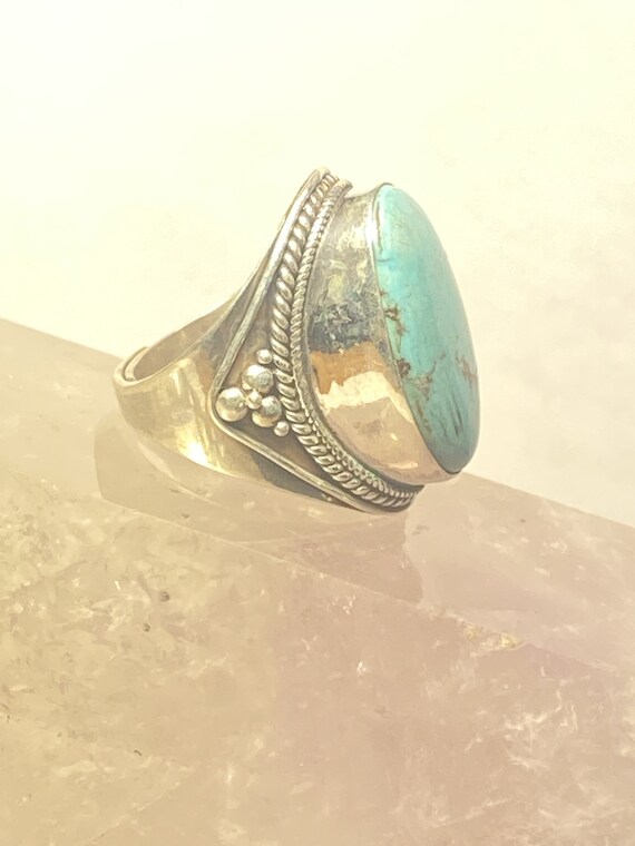 Turquoise ring large sterling silver bulky women … - image 2