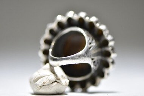 Tiger Eye Ring Flower Boho Tribal Big Round Sterl… - image 5